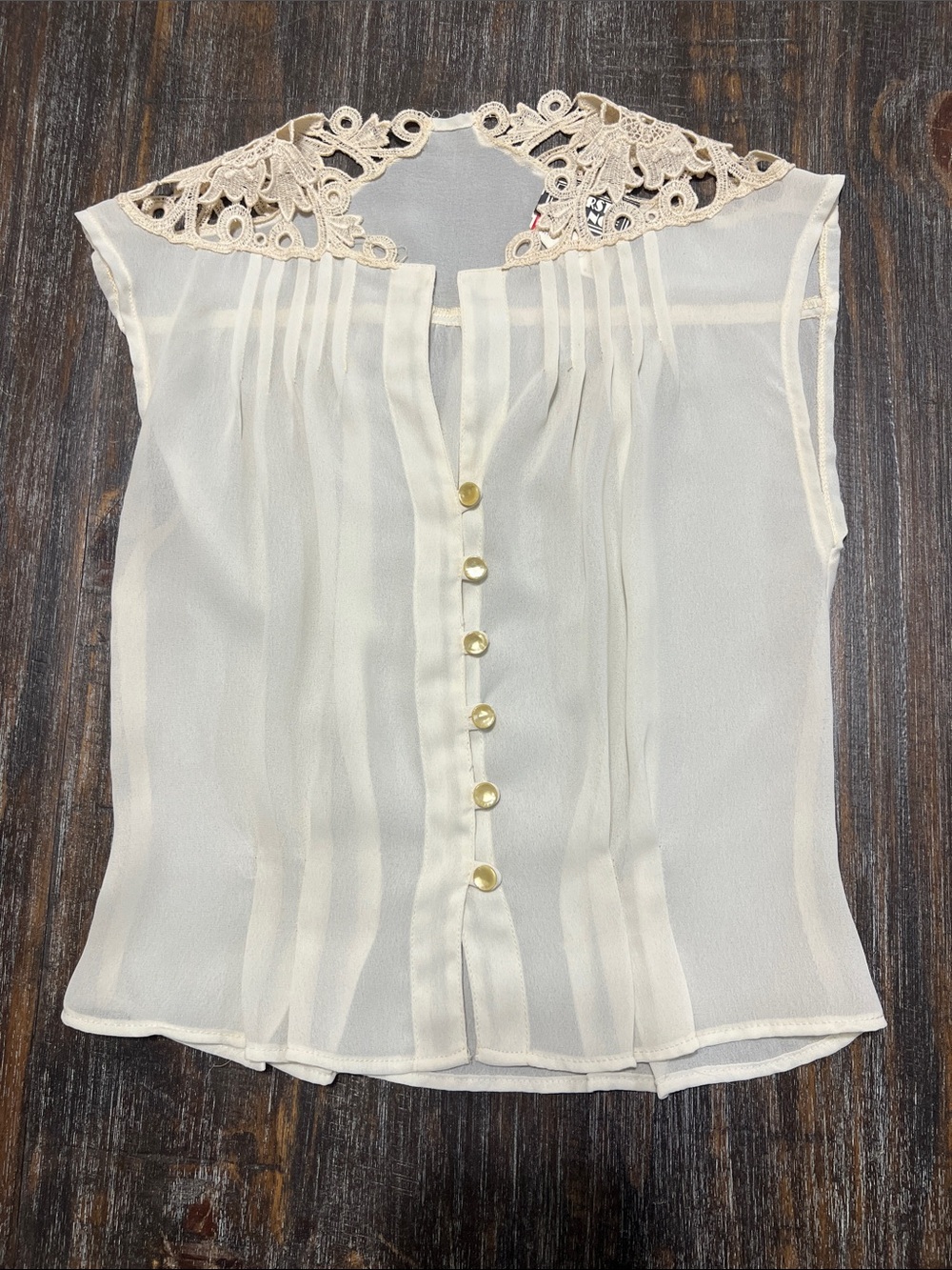 Vintage Beautiful Women's Cream Lace Yoke Sleeveless Blouse